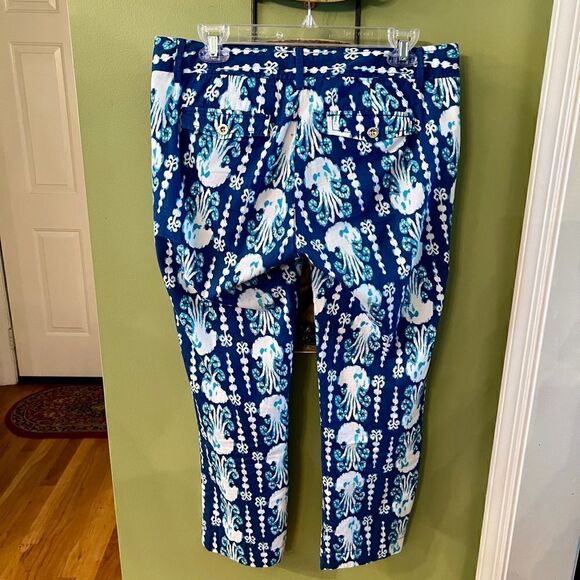 Lilly Pulitzer Cocoanut Walk Crop Pant Size 6 Indigo Get in Line Jellyfish - Picture 6 of 7